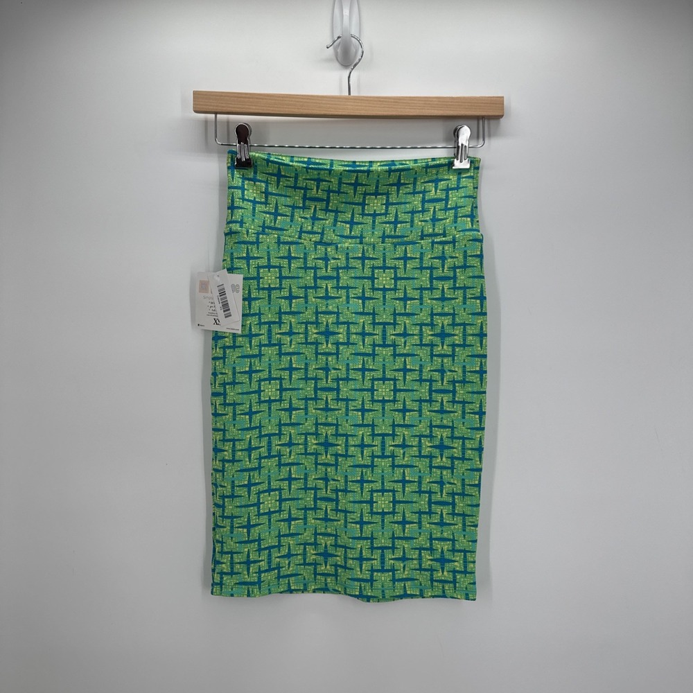NWT LuLaRoe Cassie Green & Blue Geometric Pencil Skirt Women's Size XS